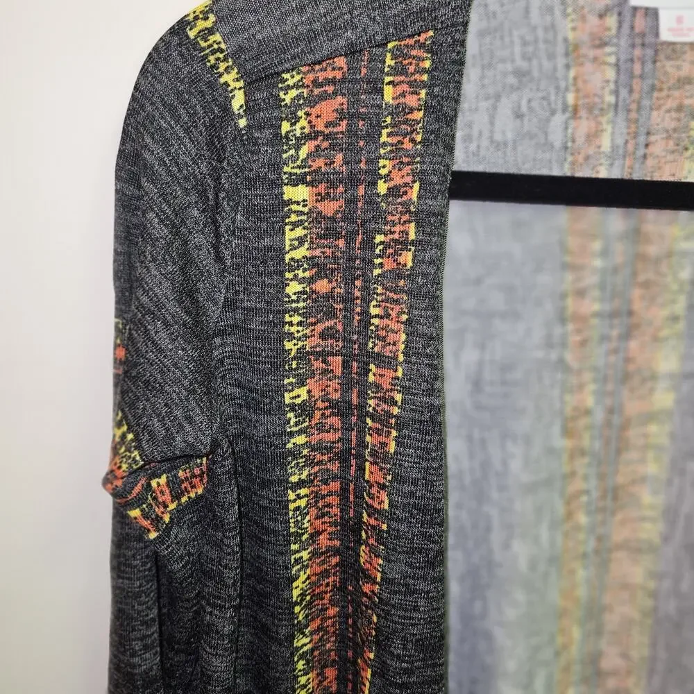Gray Open Front Knit  Cardigan Yellow Orange Stripes S NWT | LuLaRoe Caroline